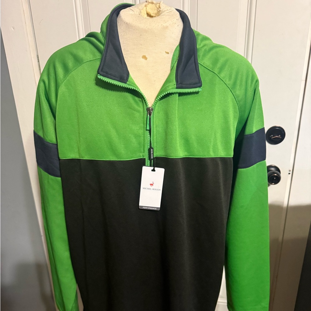 Michel‎ Rouen Pullover Quarter Zip Green And  Black Shirt 3XL New With Tags